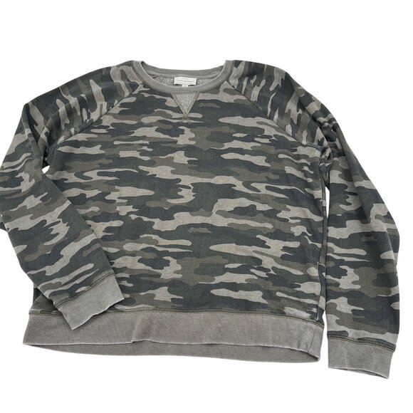 Lucky Brand Camo Print Crewneck Sweatshirt L/G Cotton Blend Gray Green - Picture 1 of 6